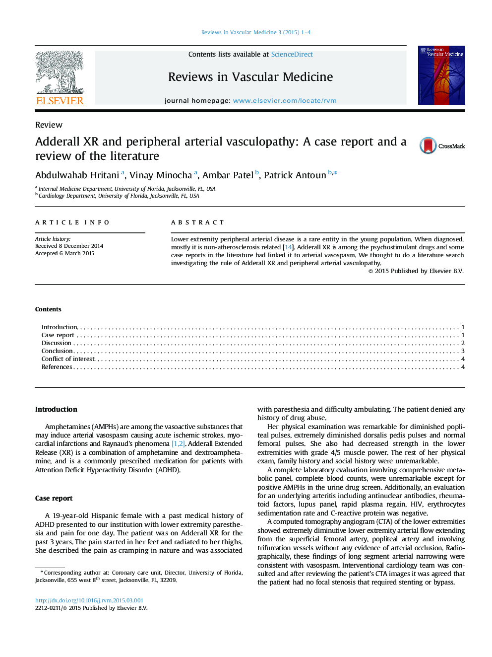 Adderall XR and peripheral arterial vasculopathy: A case report and a review of the literature