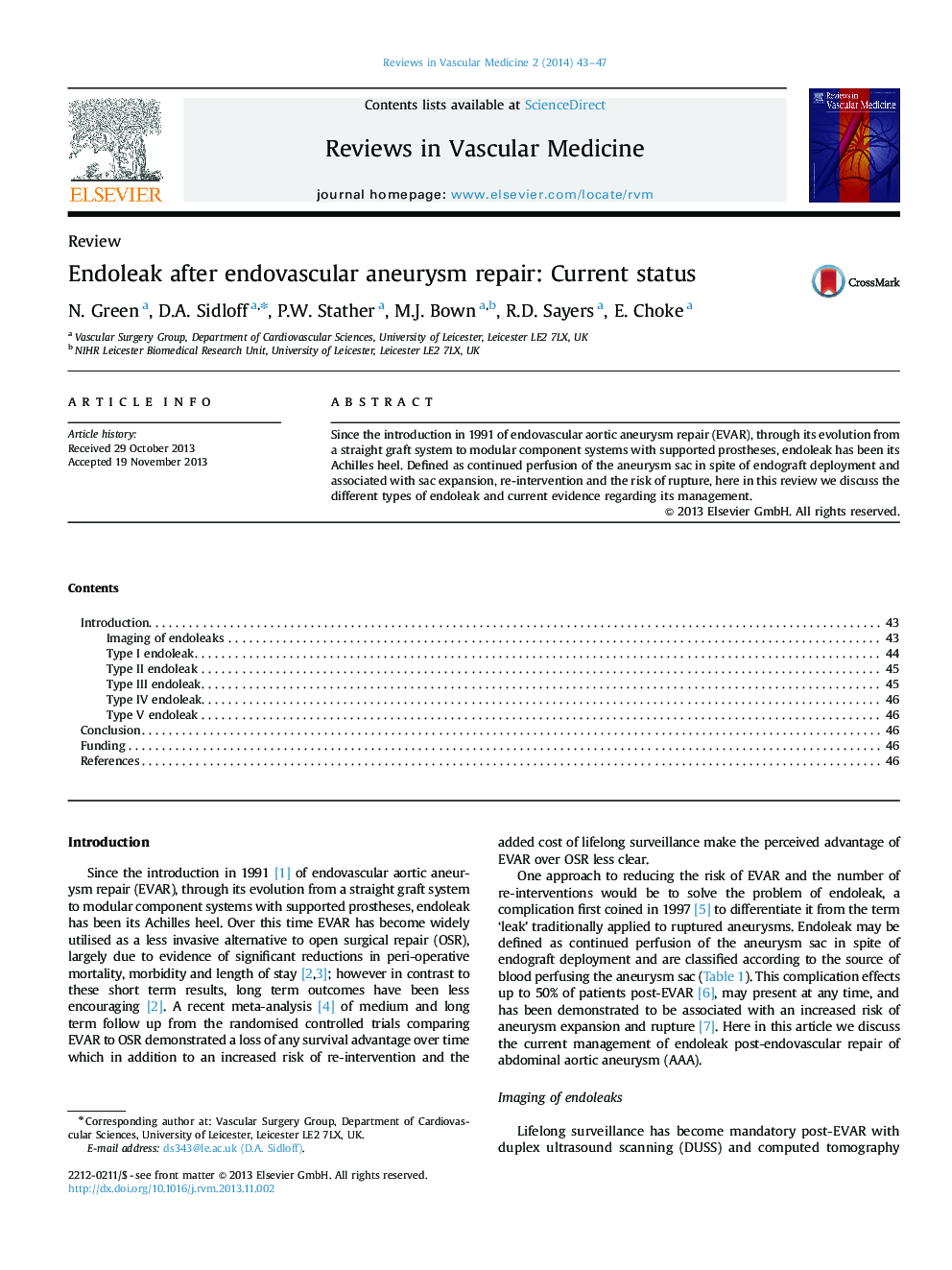 Endoleak after endovascular aneurysm repair: Current status