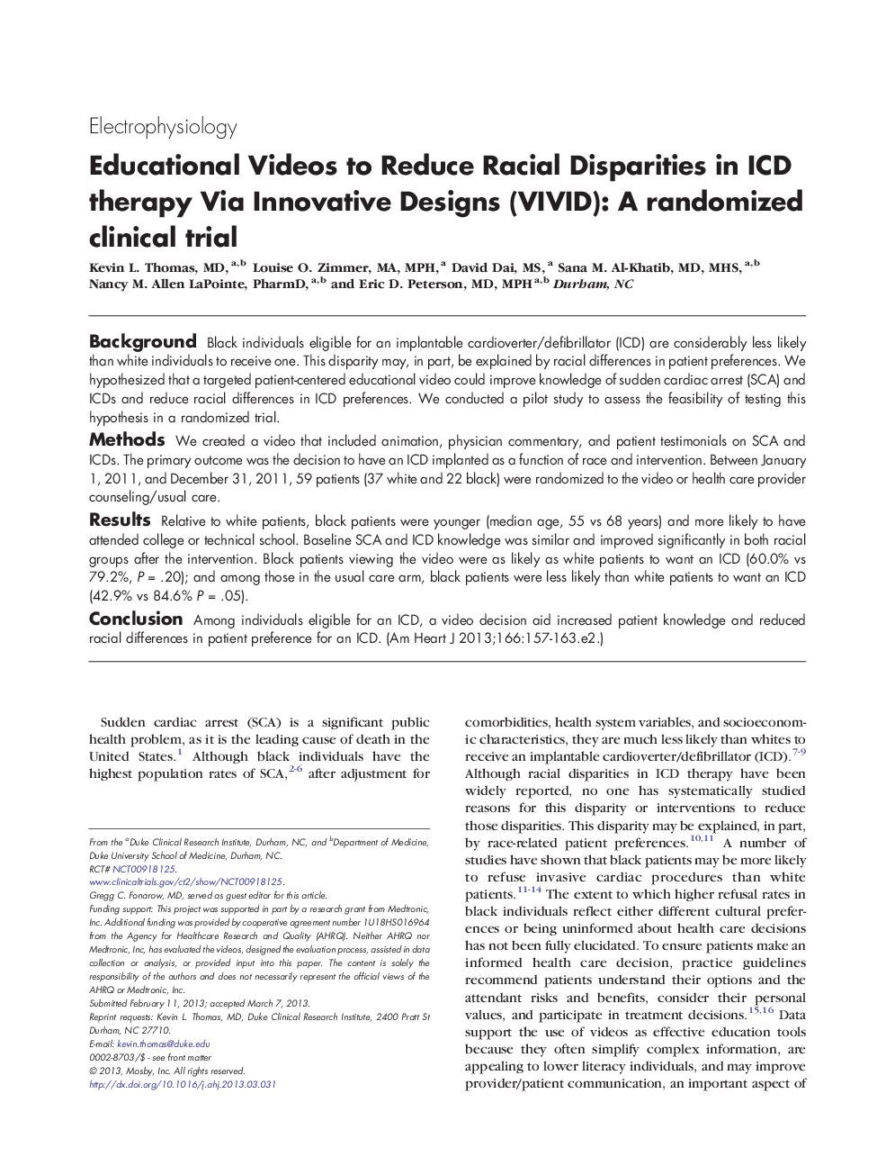Educational Videos to Reduce Racial Disparities in ICD therapy Via Innovative Designs (VIVID): A randomized clinical trial
