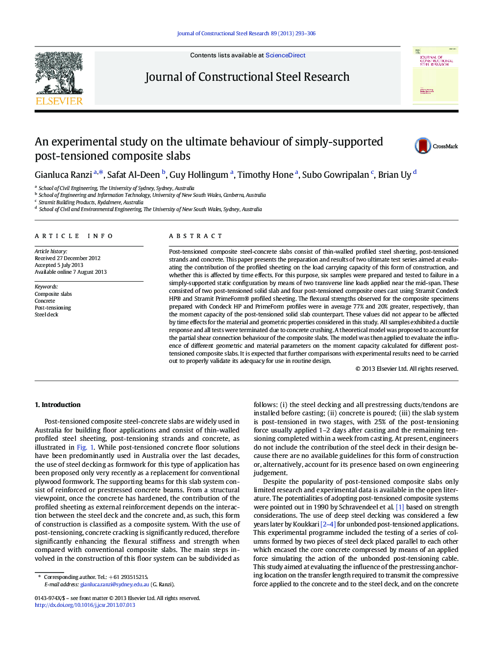 An experimental study on the ultimate behaviour of simply-supported post-tensioned composite slabs