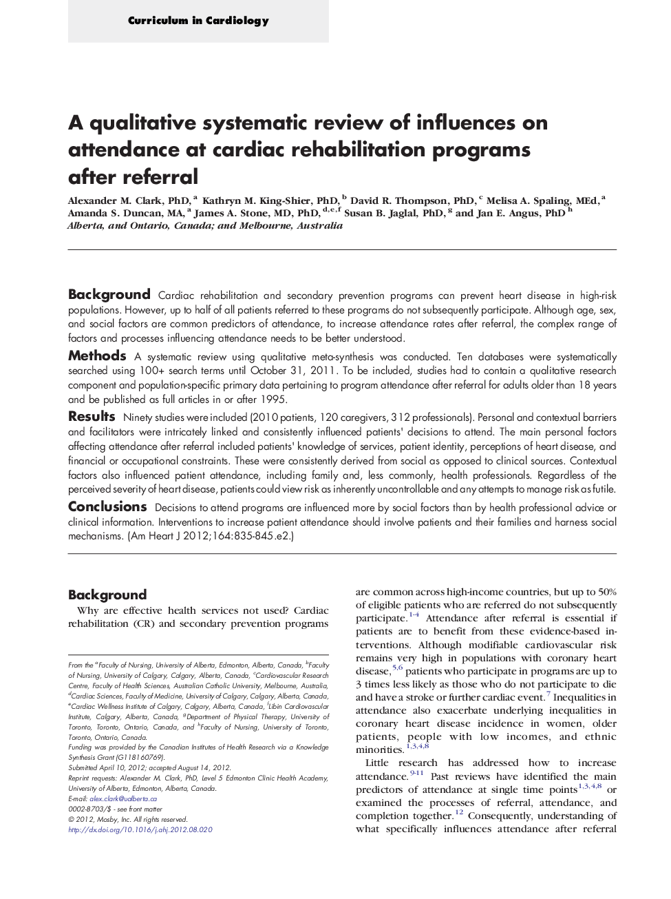 A qualitative systematic review of influences on attendance at cardiac rehabilitation programs after referral