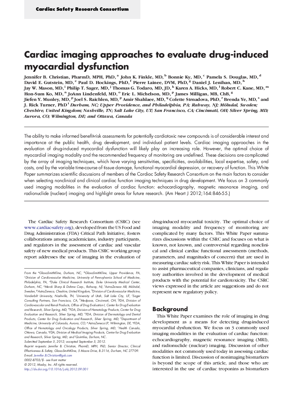 Cardiac imaging approaches to evaluate drug-induced myocardial dysfunction