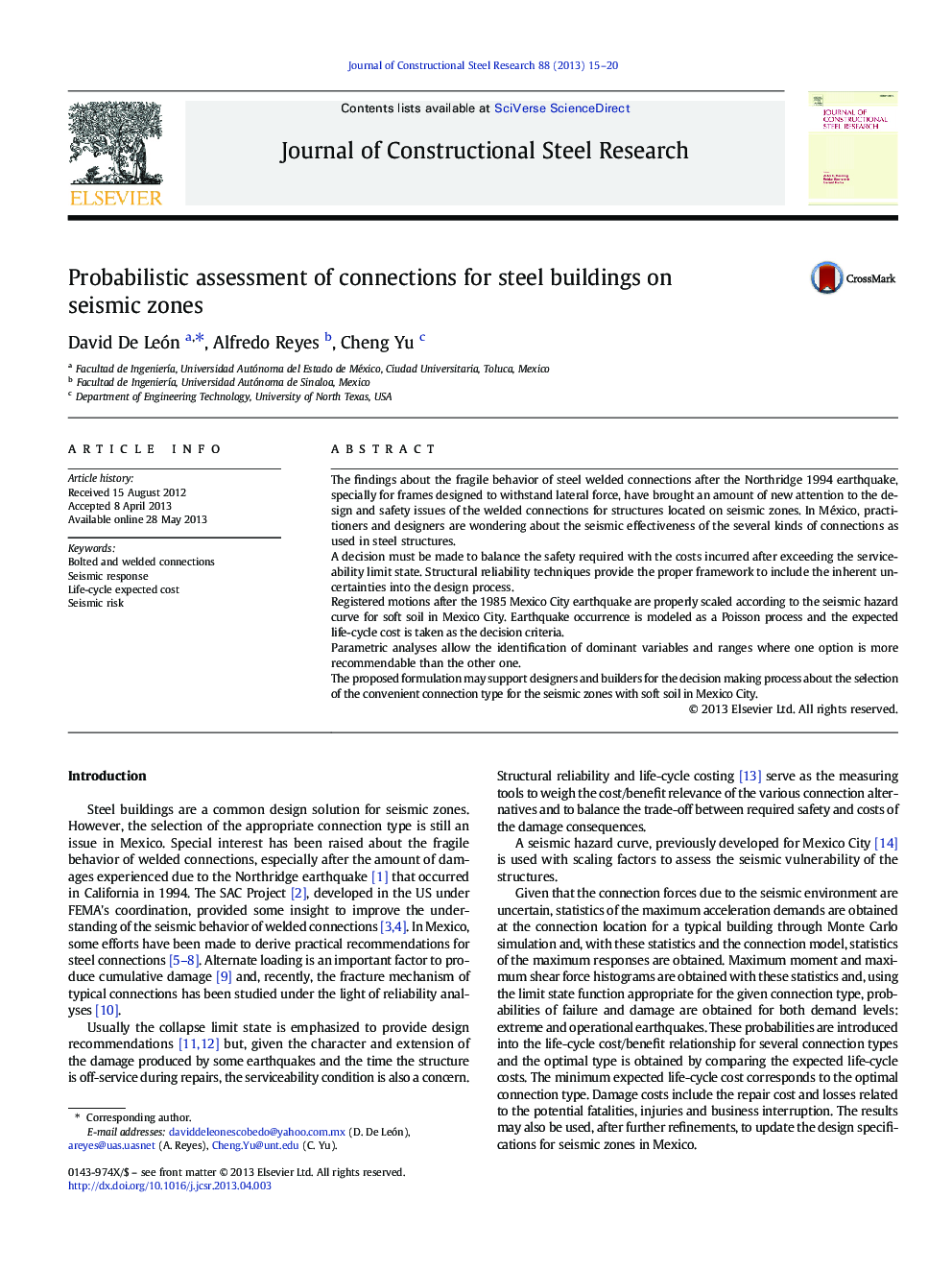 Probabilistic assessment of connections for steel buildings on seismic zones