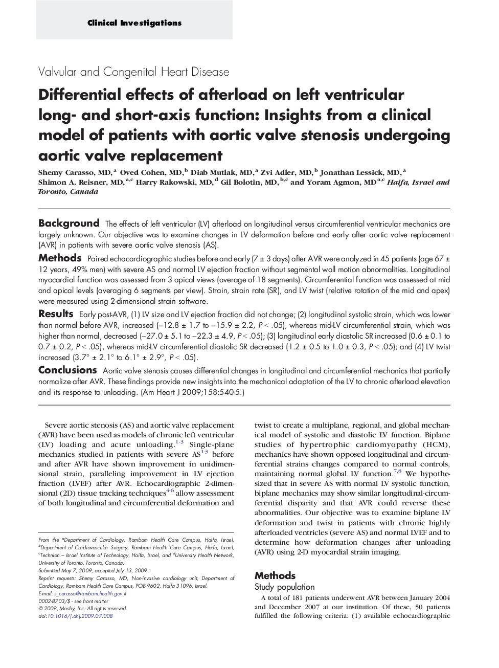 Differential effects of afterload on left ventricular long- and short-axis function: Insights from a clinical model of patients with aortic valve stenosis undergoing aortic valve replacement