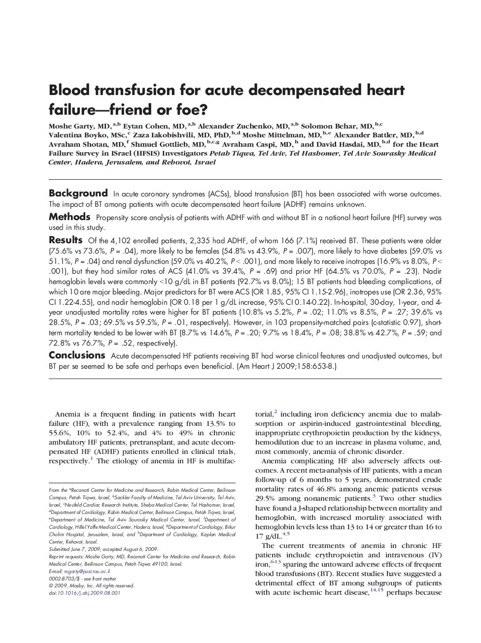 Blood transfusion for acute decompensated heart failure—friend or foe?