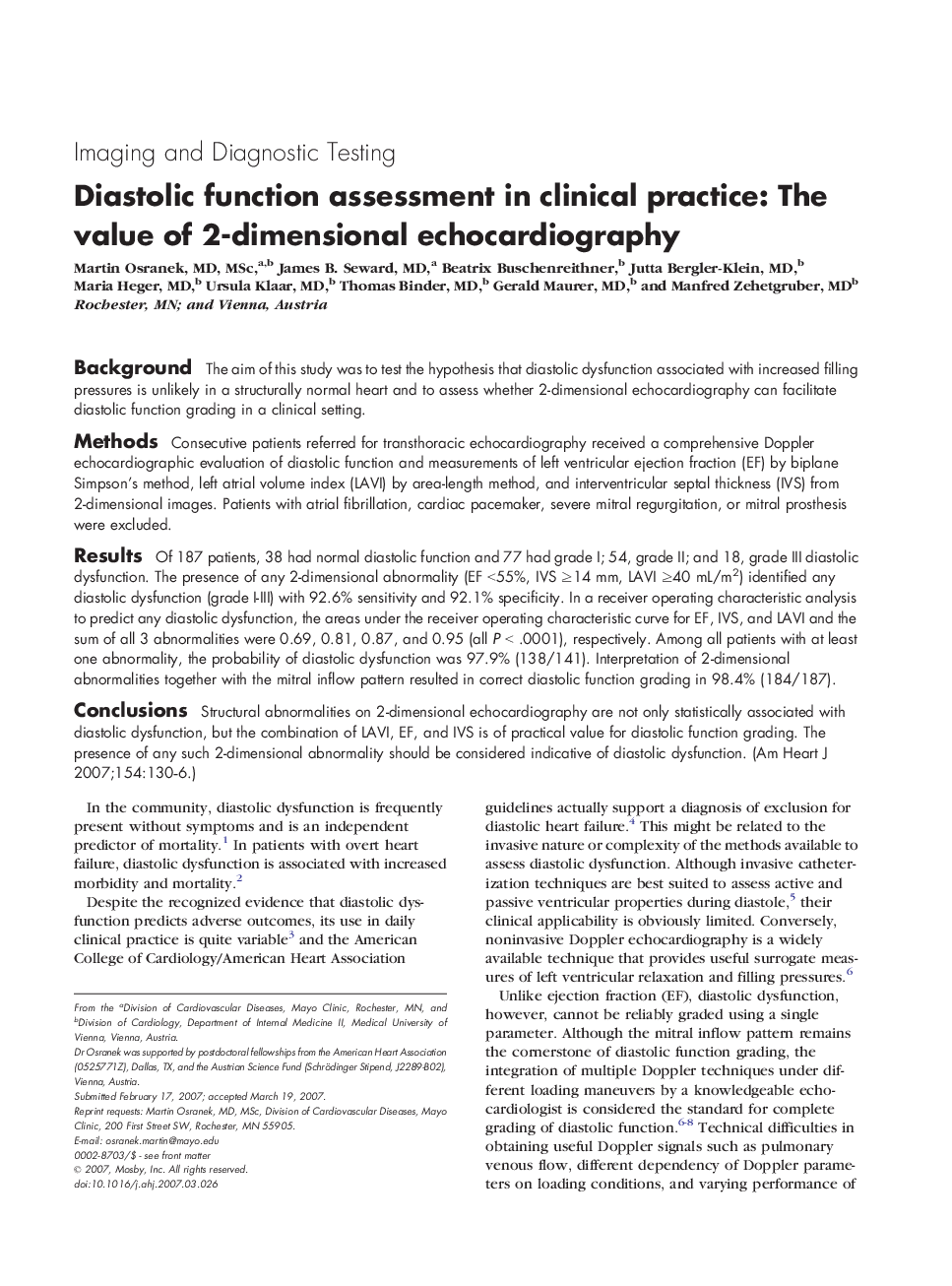 Diastolic function assessment in clinical practice: The value of 2-dimensional echocardiography 