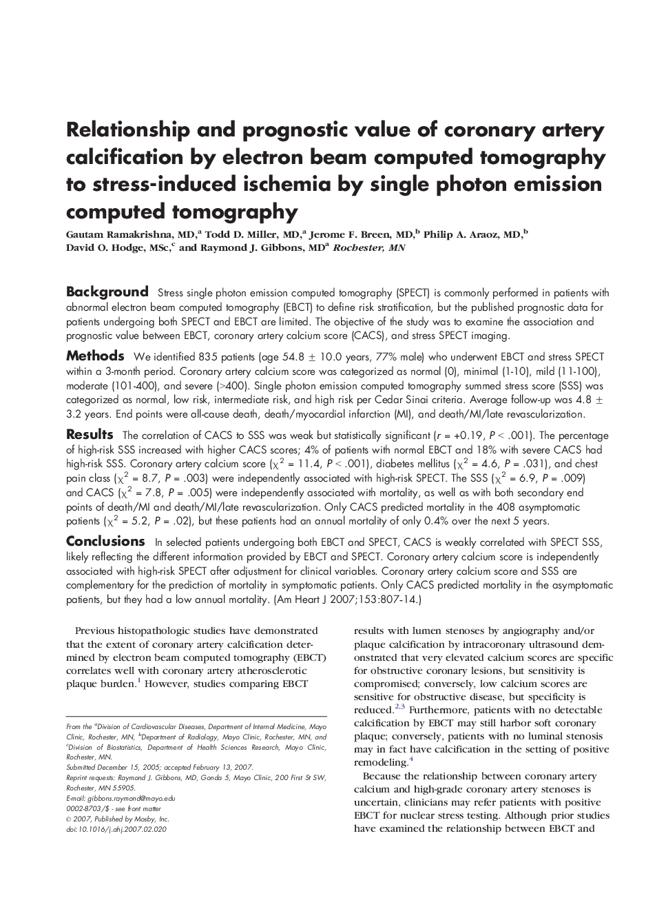 Relationship and prognostic value of coronary artery calcification by electron beam computed tomography to stress-induced ischemia by single photon emission computed tomography