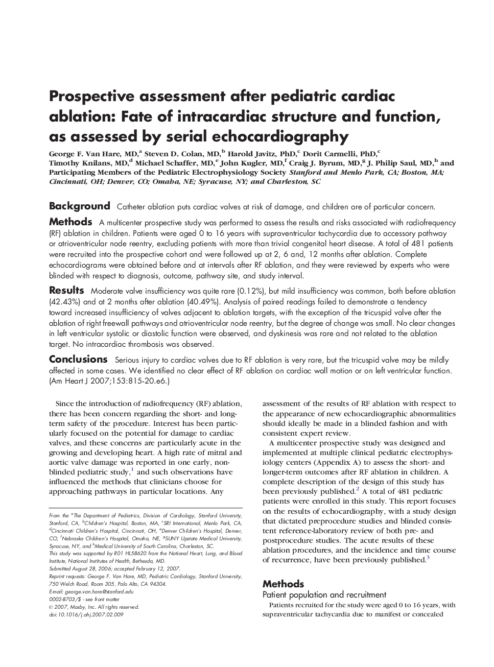 Prospective assessment after pediatric cardiac ablation: Fate of intracardiac structure and function, as assessed by serial echocardiography