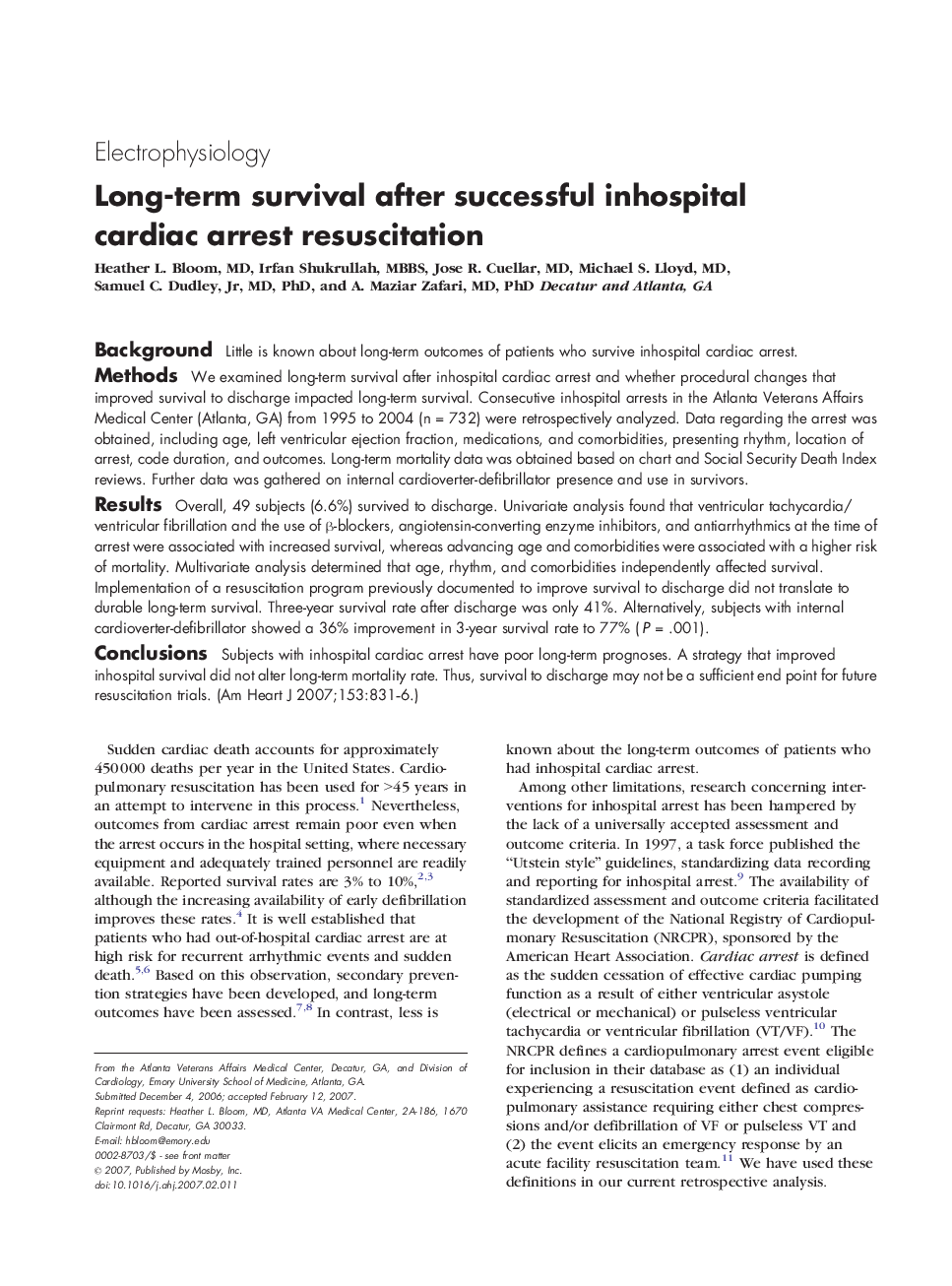 Long-term survival after successful inhospital cardiac arrest resuscitation