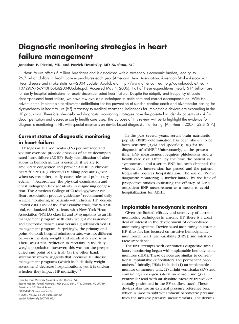 Diagnostic monitoring strategies in heart failure management