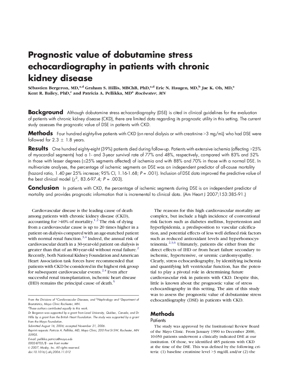 Prognostic value of dobutamine stress echocardiography in patients with chronic kidney disease 