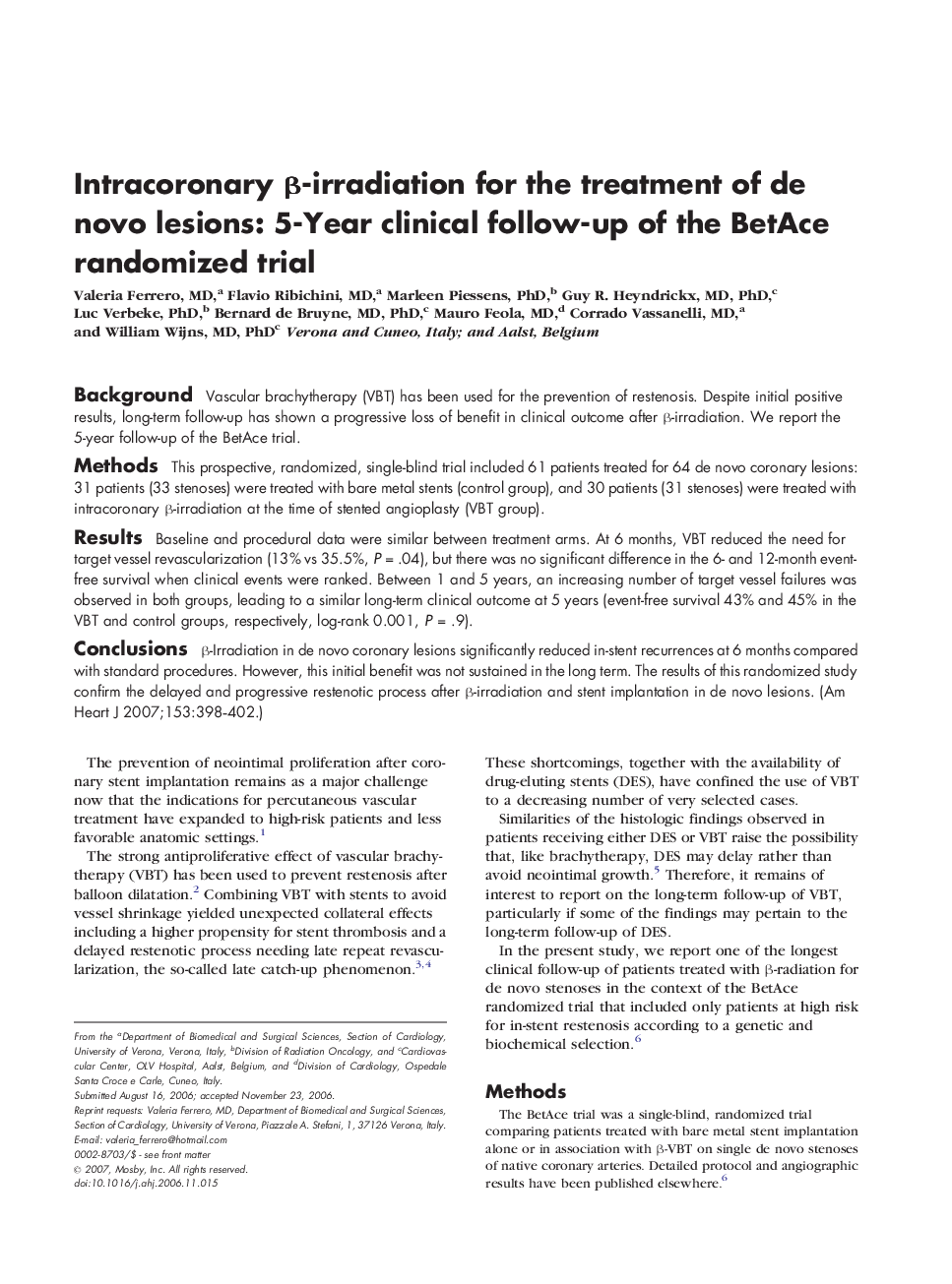 Intracoronary β-irradiation for the treatment of de novo lesions: 5-Year clinical follow-up of the BetAce randomized trial
