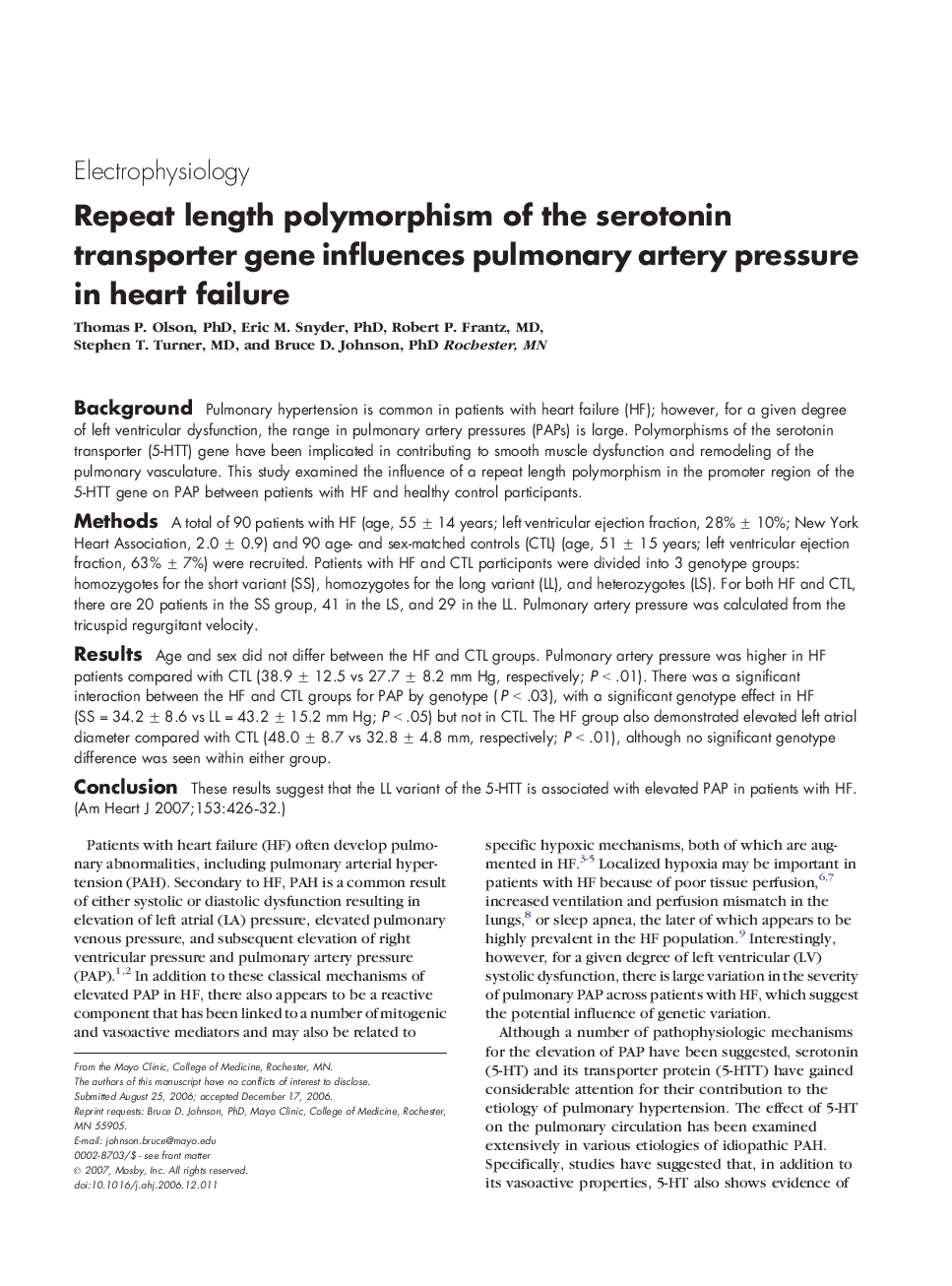 Repeat length polymorphism of the serotonin transporter gene influences pulmonary artery pressure in heart failure