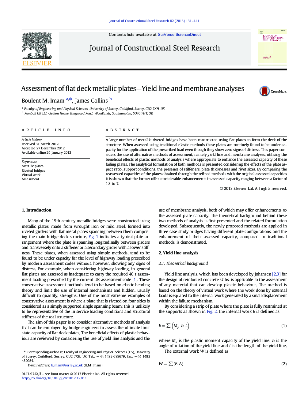 Assessment of flat deck metallic plates—Yield line and membrane analyses