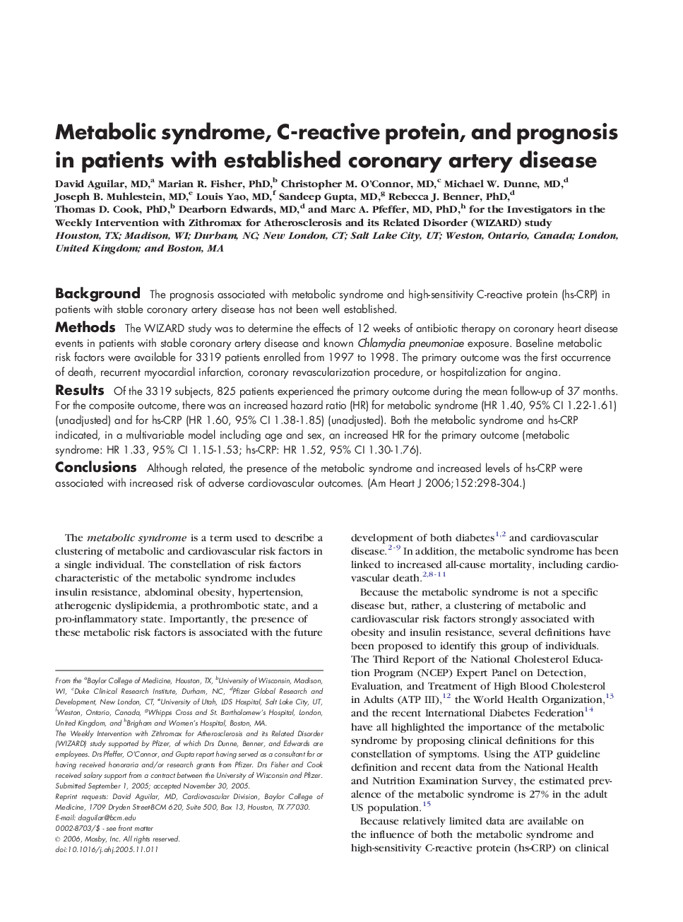 Metabolic syndrome, C-reactive protein, and prognosis in patients with established coronary artery disease 