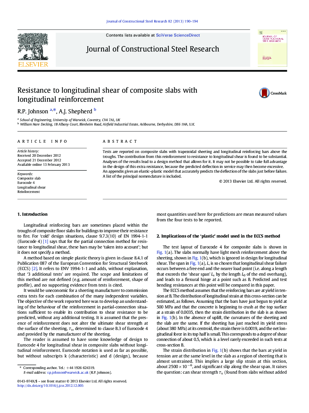 Resistance to longitudinal shear of composite slabs with longitudinal reinforcement