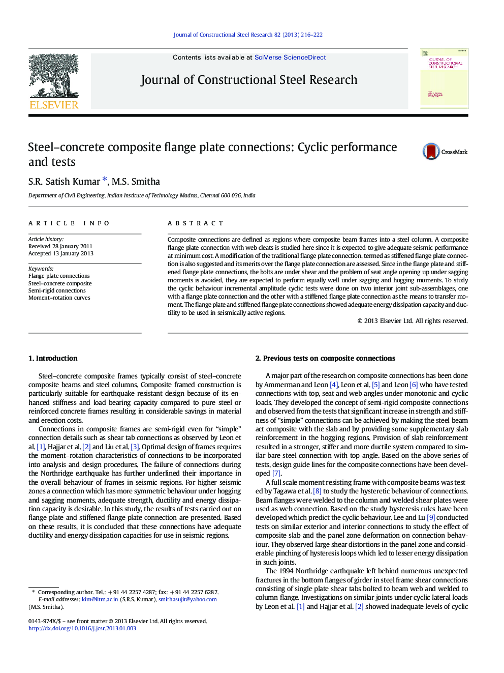 Steel–concrete composite flange plate connections: Cyclic performance and tests