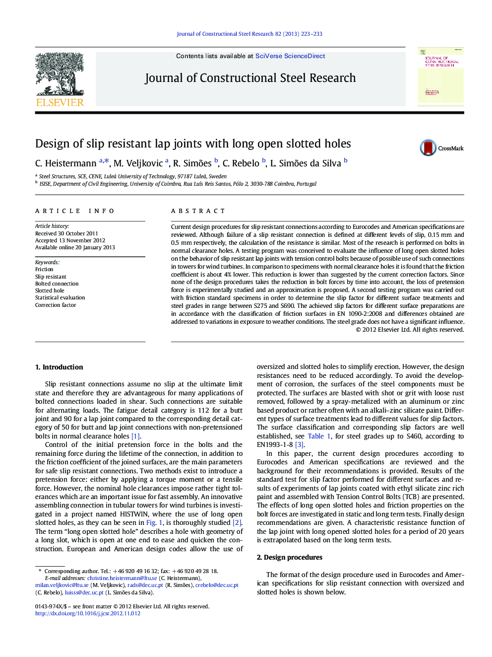 Design of slip resistant lap joints with long open slotted holes