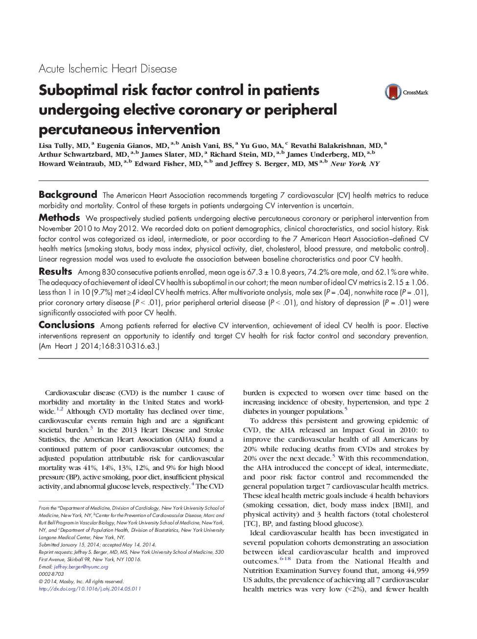 Suboptimal risk factor control in patients undergoing elective coronary or peripheral percutaneous intervention