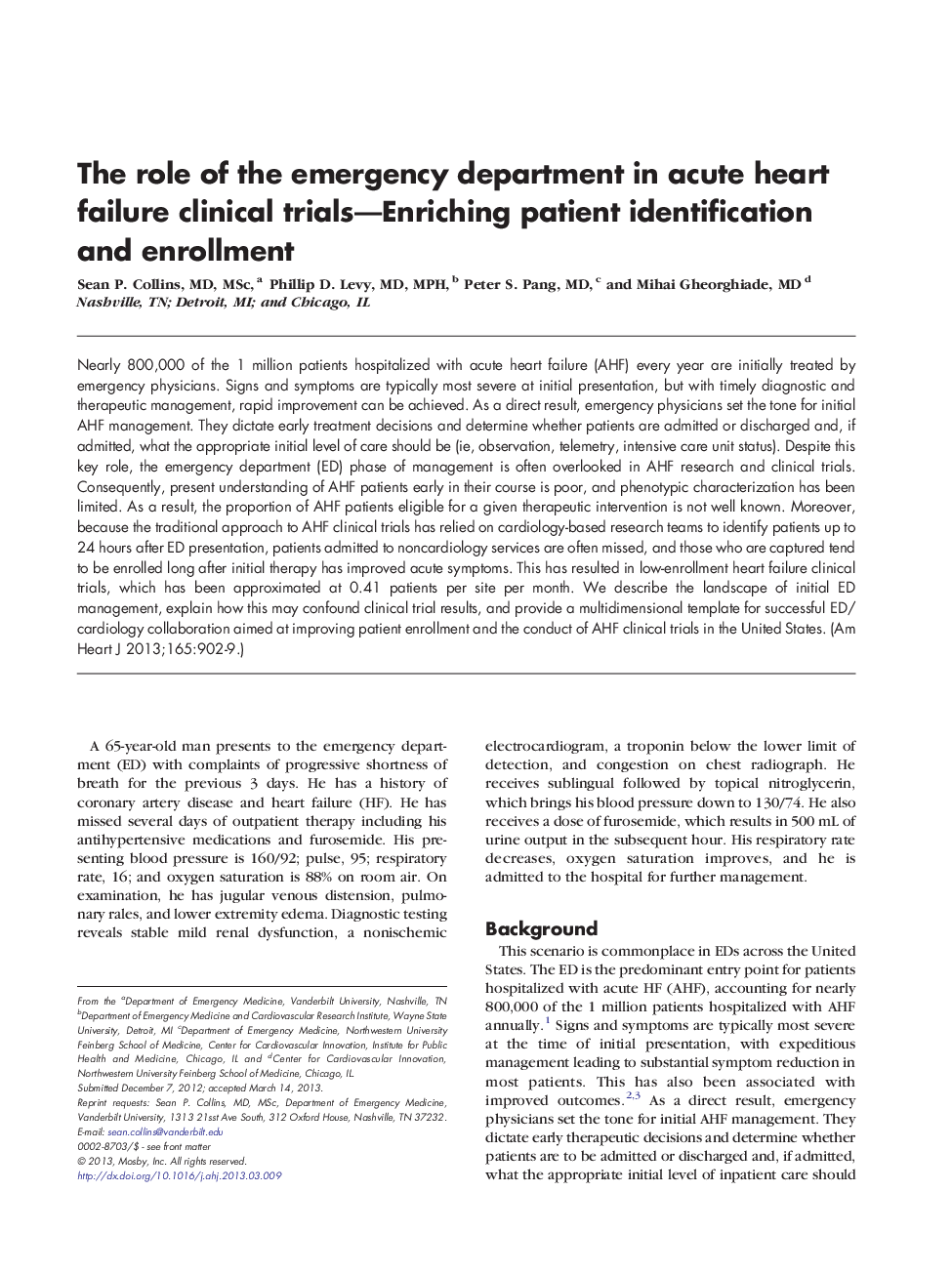 The role of the emergency department in acute heart failure clinical trials—Enriching patient identification and enrollment
