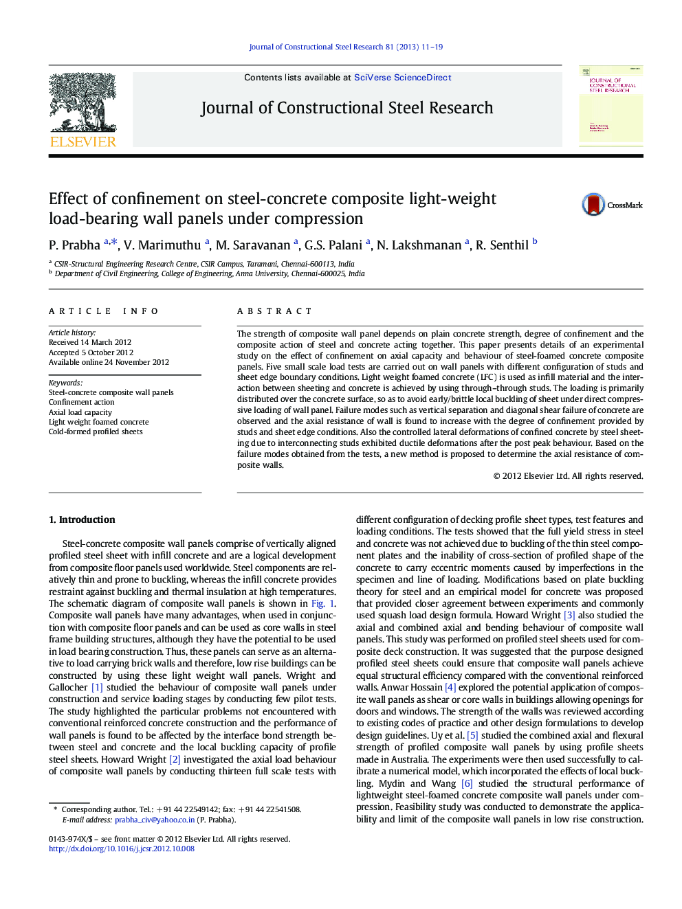 Effect of confinement on steel-concrete composite light-weight load-bearing wall panels under compression