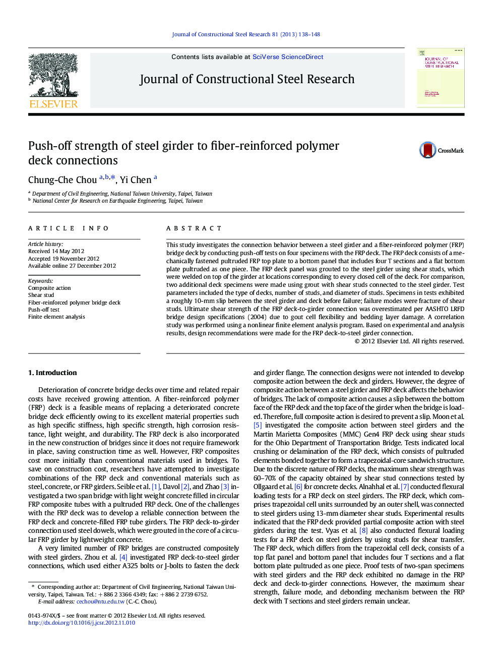 Push-off strength of steel girder to fiber-reinforced polymer deck connections