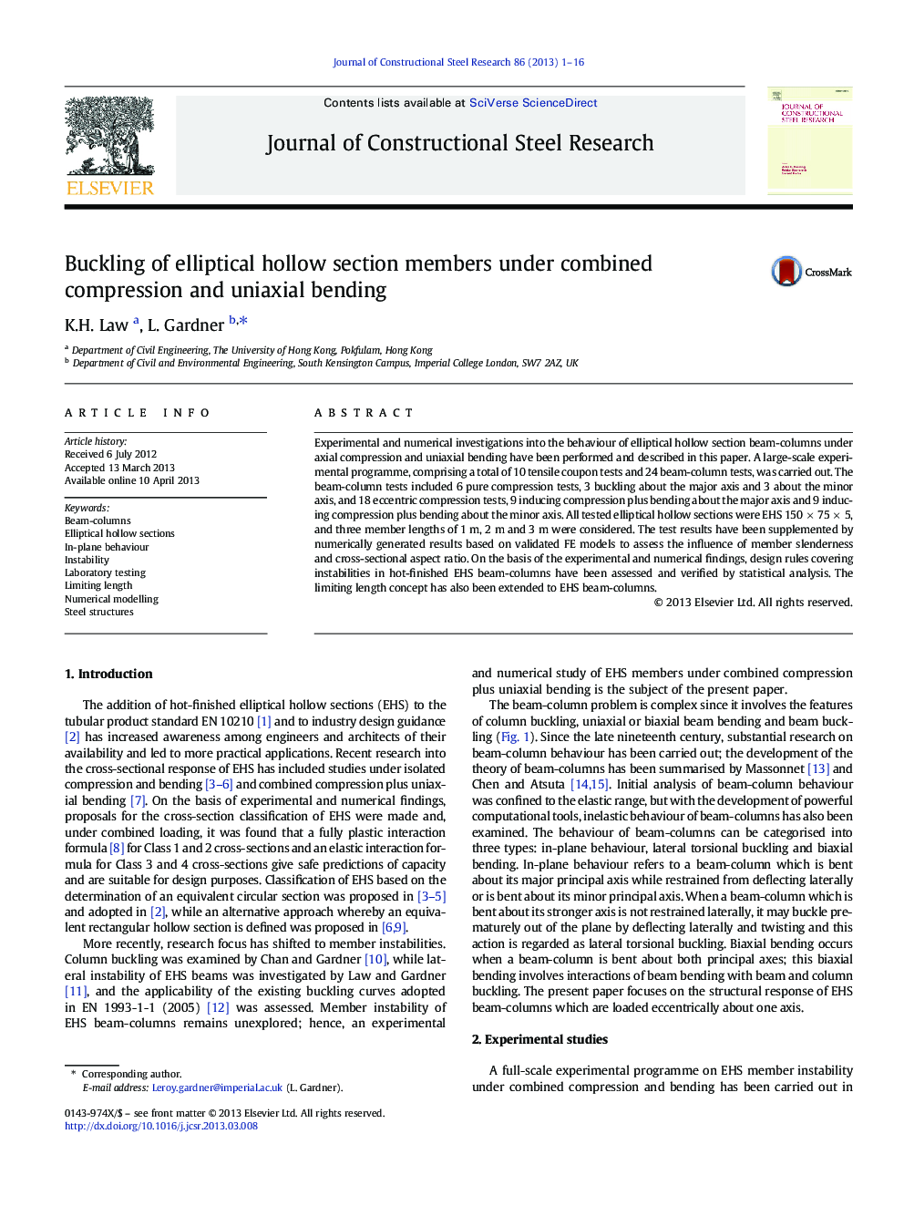 Buckling of elliptical hollow section members under combined compression and uniaxial bending