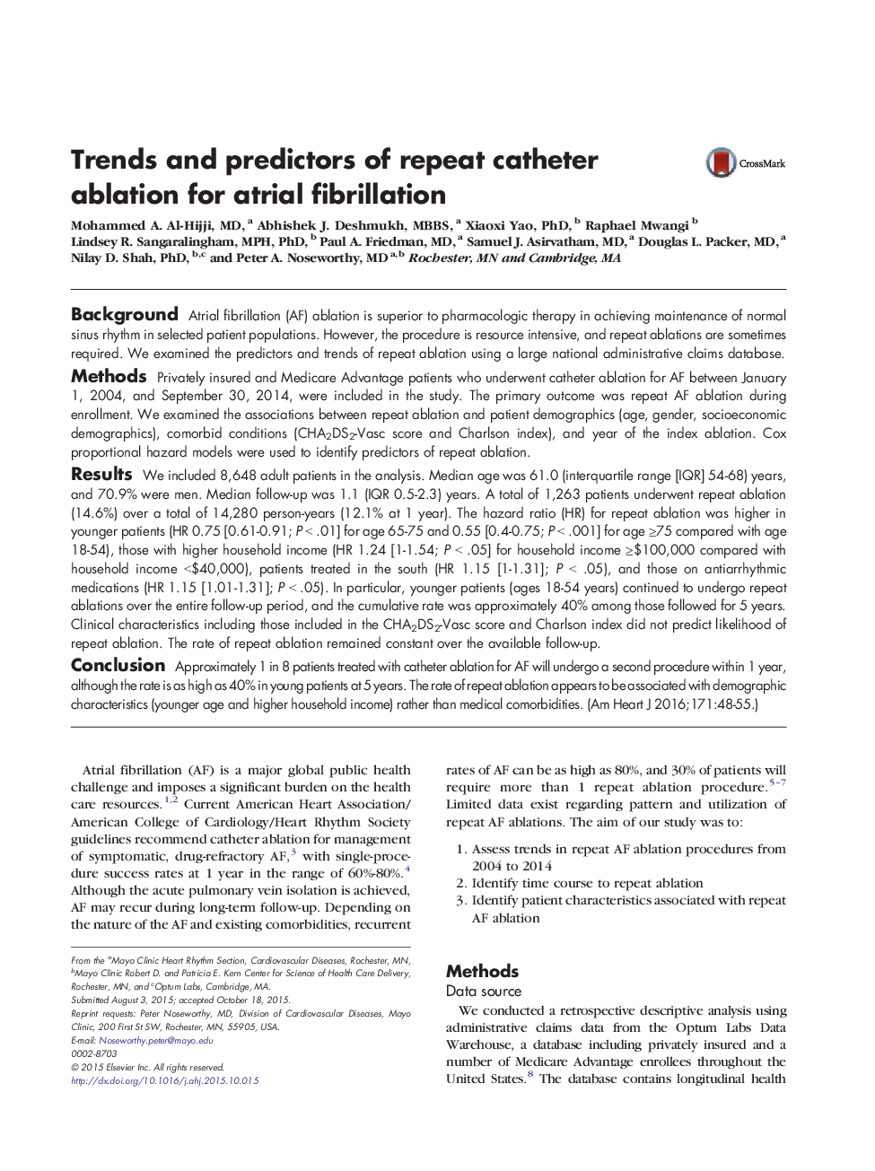 Trends and predictors of repeat catheter ablation for atrial fibrillation