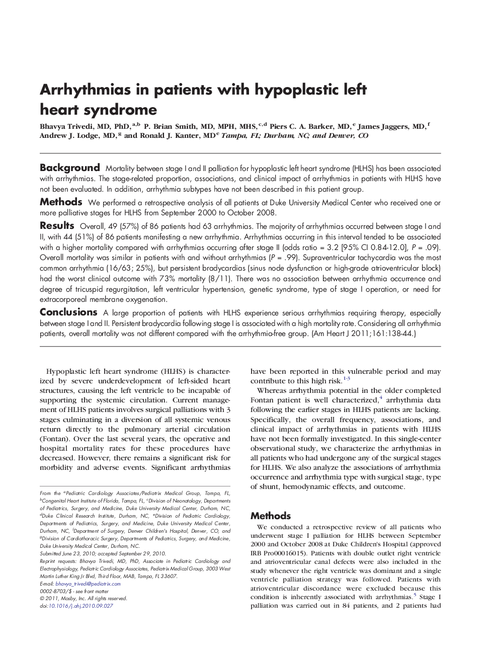 Arrhythmias in patients with hypoplastic left heart syndrome