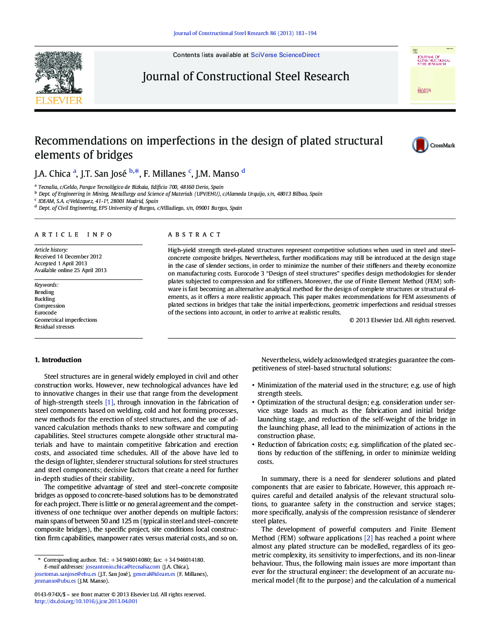 Recommendations on imperfections in the design of plated structural elements of bridges