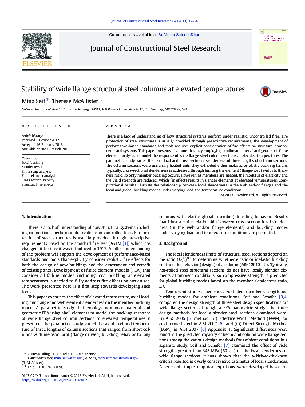 Stability of wide flange structural steel columns at elevated temperatures