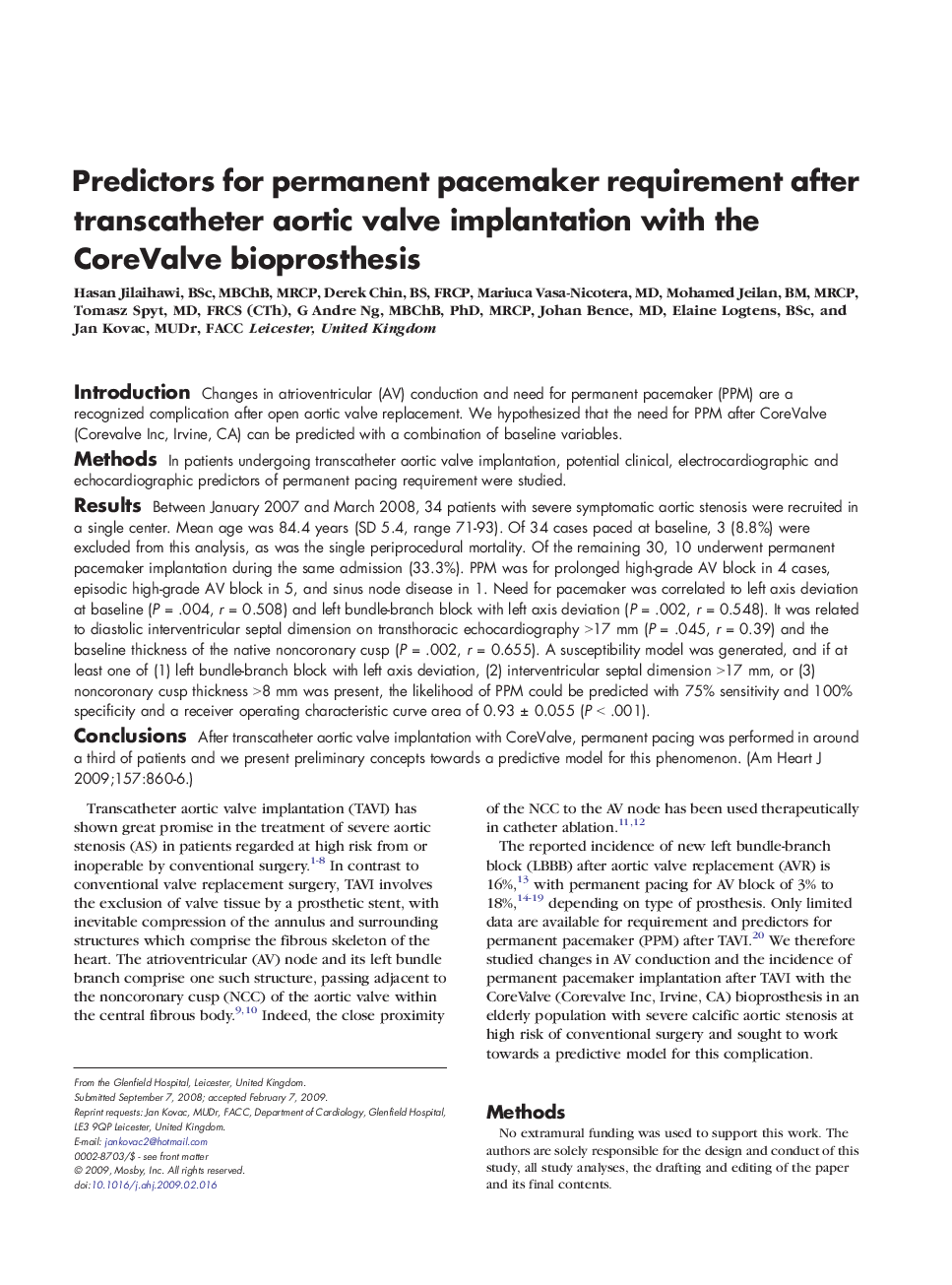 Predictors for permanent pacemaker requirement after transcatheter aortic valve implantation with the CoreValve bioprosthesis