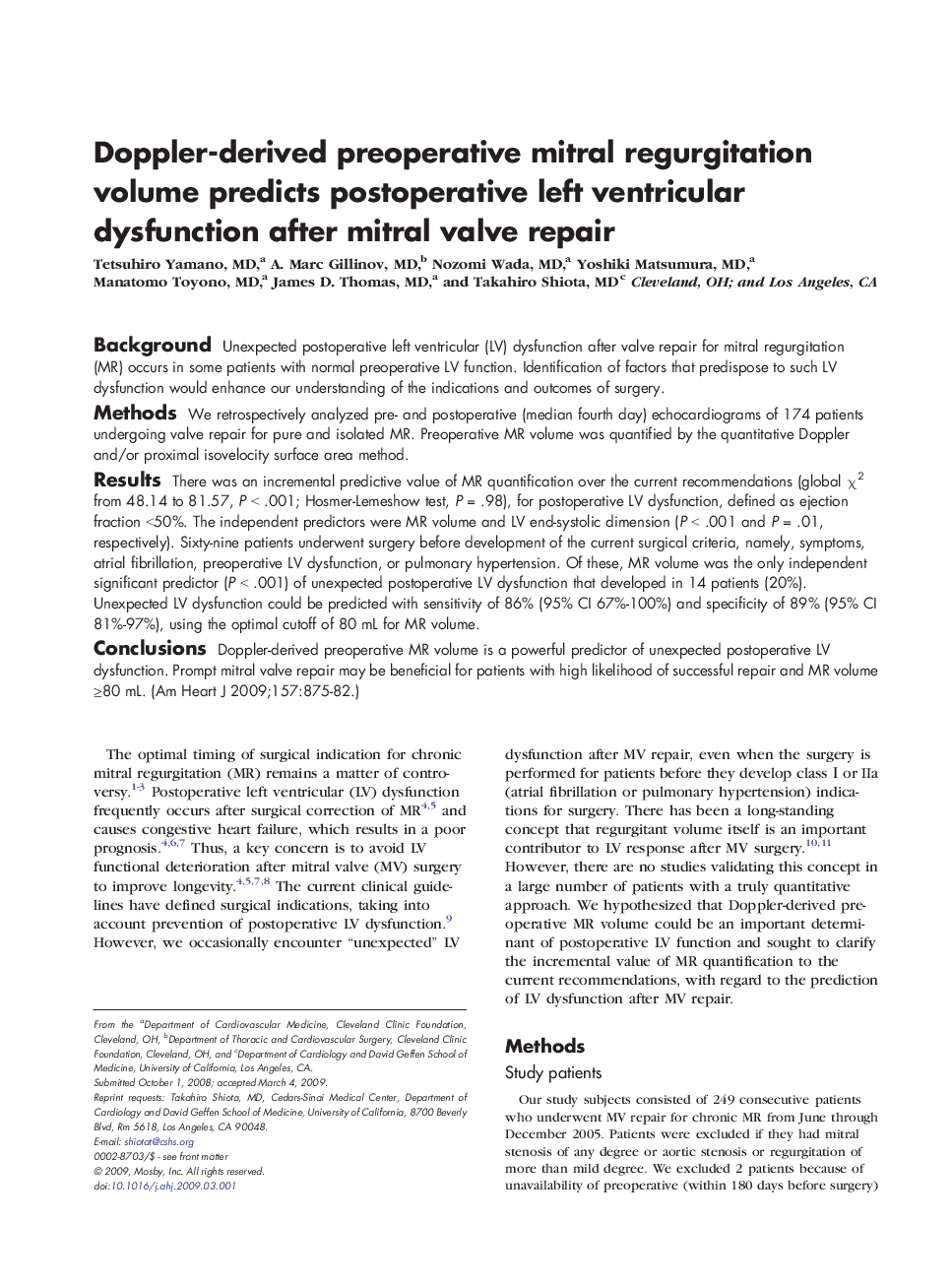 Doppler-derived preoperative mitral regurgitation volume predicts postoperative left ventricular dysfunction after mitral valve repair