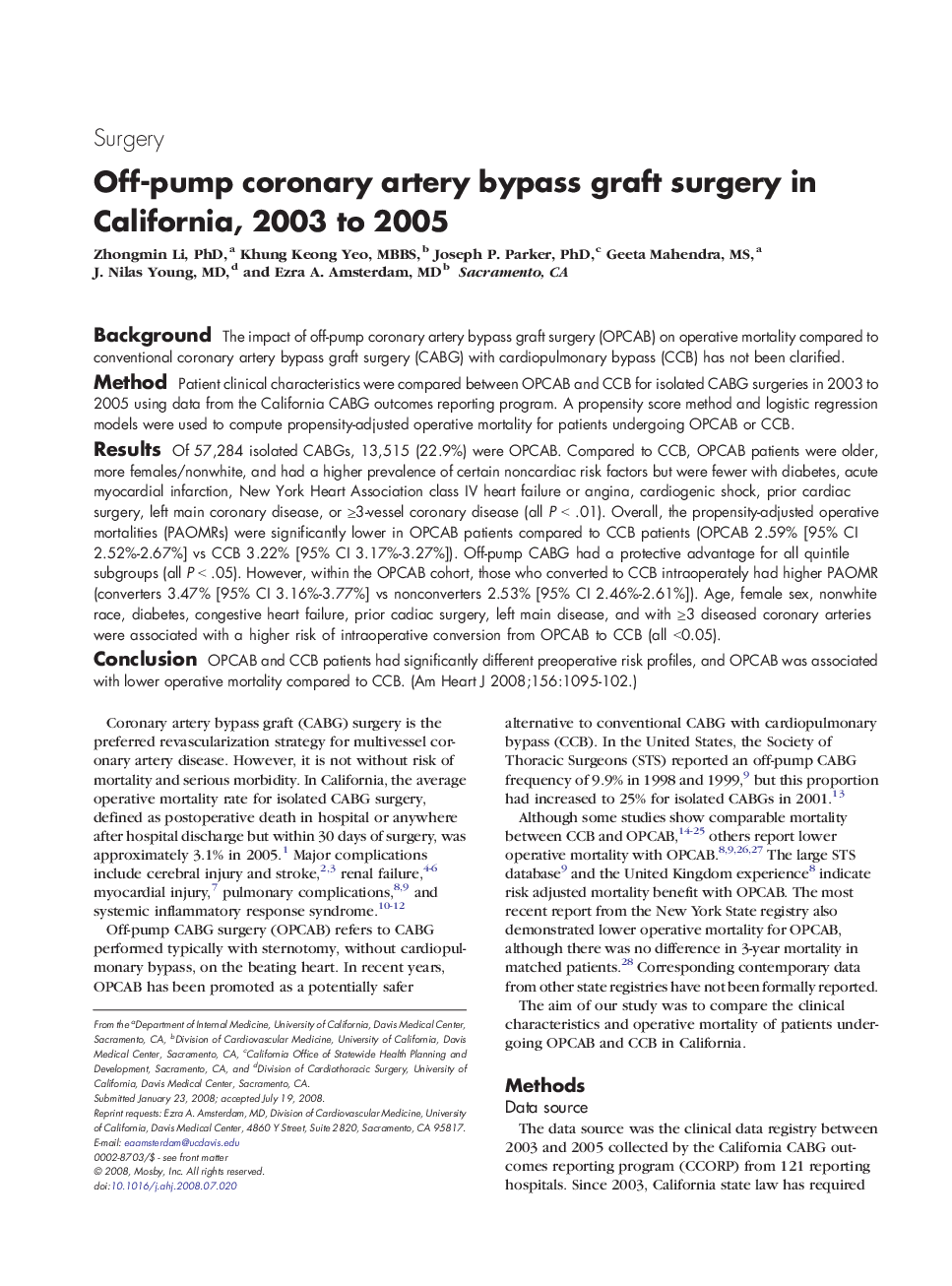 Off-pump coronary artery bypass graft surgery in California, 2003 to 2005