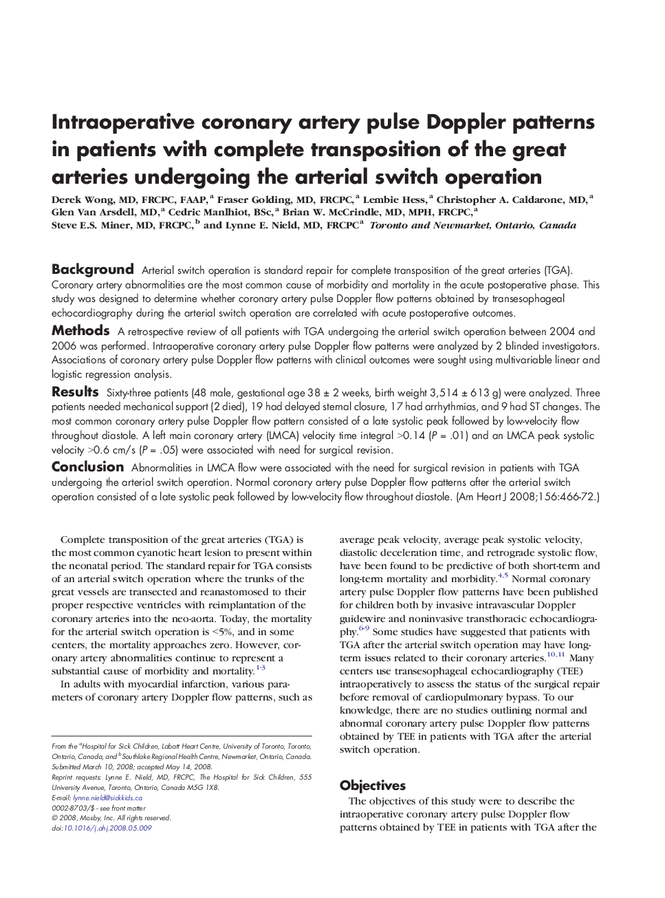 Intraoperative coronary artery pulse Doppler patterns in patients with complete transposition of the great arteries undergoing the arterial switch operation