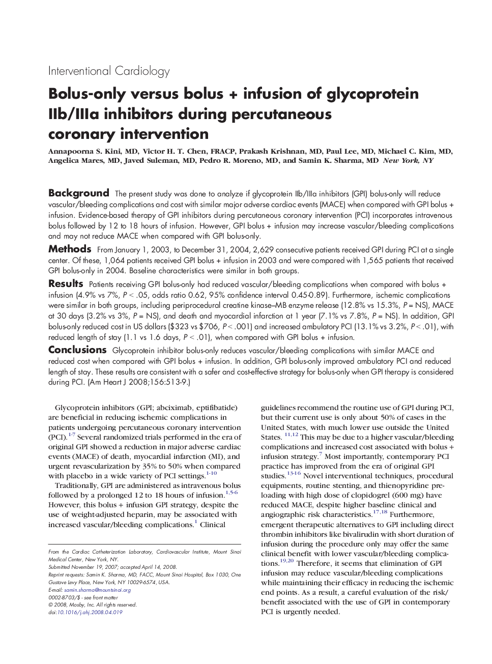 Bolus-only versus bolus + infusion of glycoprotein IIb/IIIa inhibitors during percutaneous coronary intervention