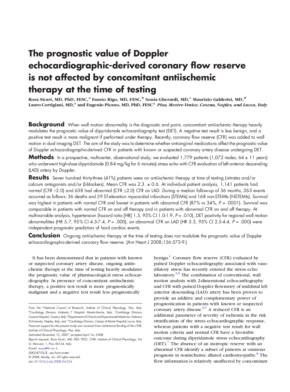 The prognostic value of Doppler echocardiographic-derived coronary flow reserve is not affected by concomitant antiischemic therapy at the time of testing 