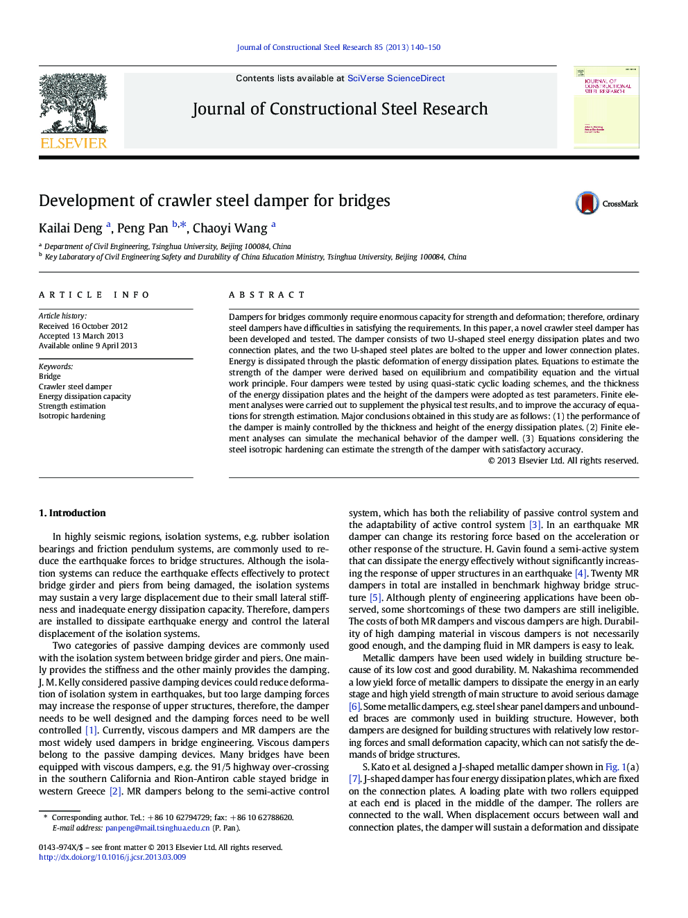 Development of crawler steel damper for bridges