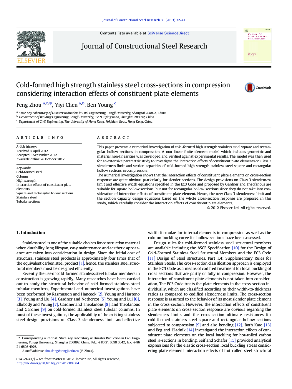 Cold-formed high strength stainless steel cross-sections in compression considering interaction effects of constituent plate elements