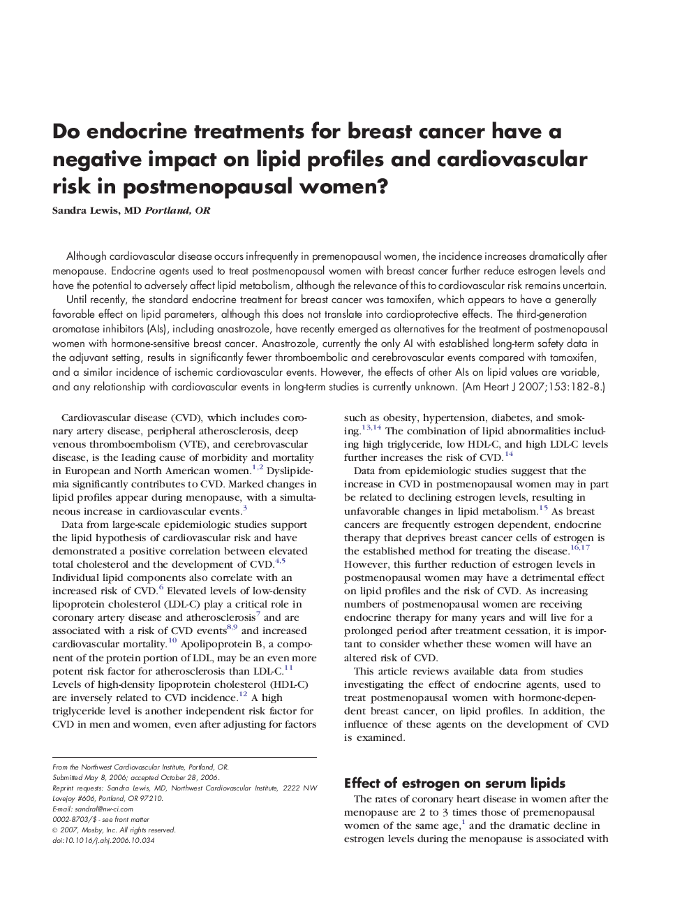 Do endocrine treatments for breast cancer have a negative impact on lipid profiles and cardiovascular risk in postmenopausal women?