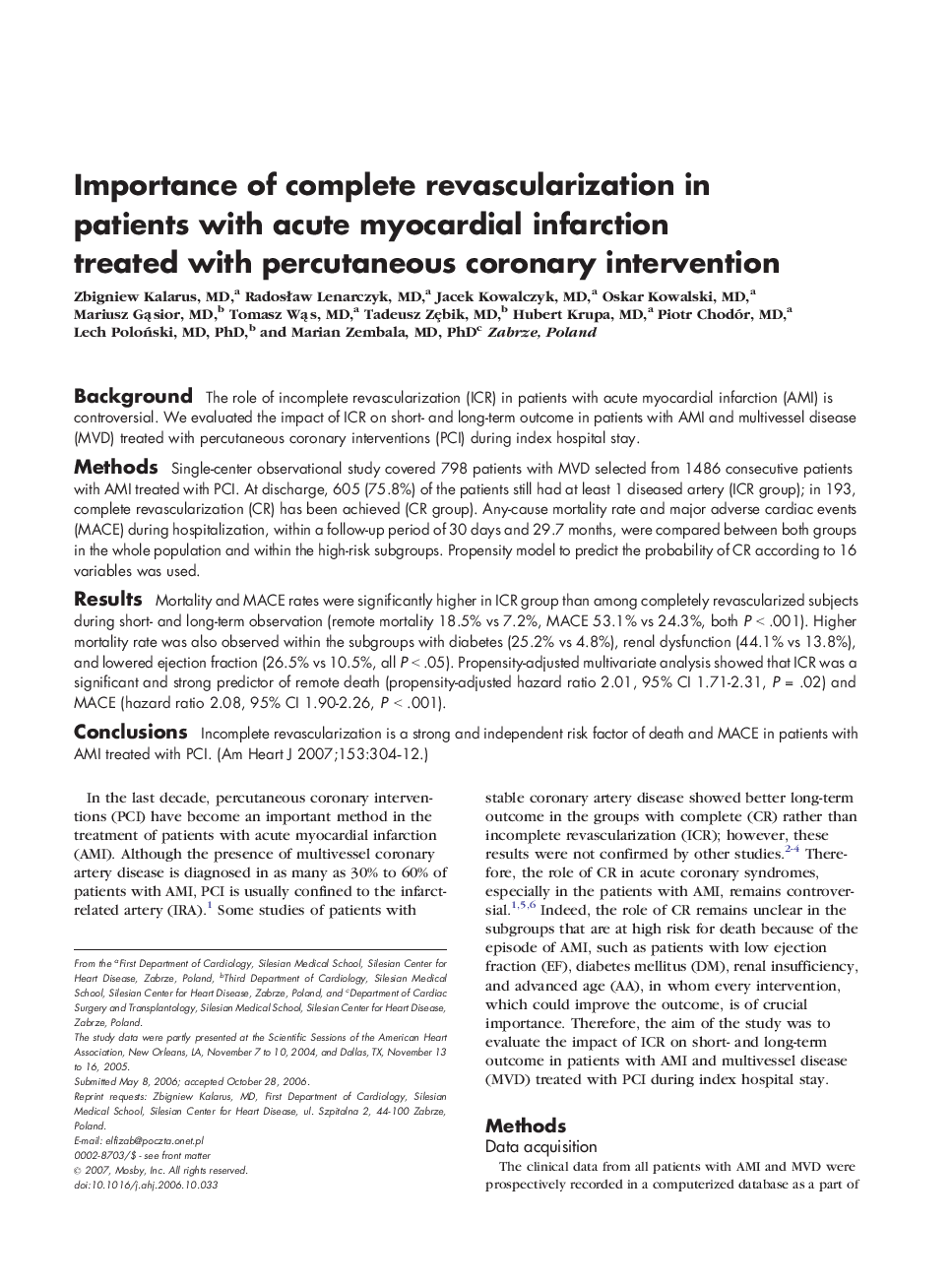 Importance of complete revascularization in patients with acute myocardial infarction treated with percutaneous coronary intervention 