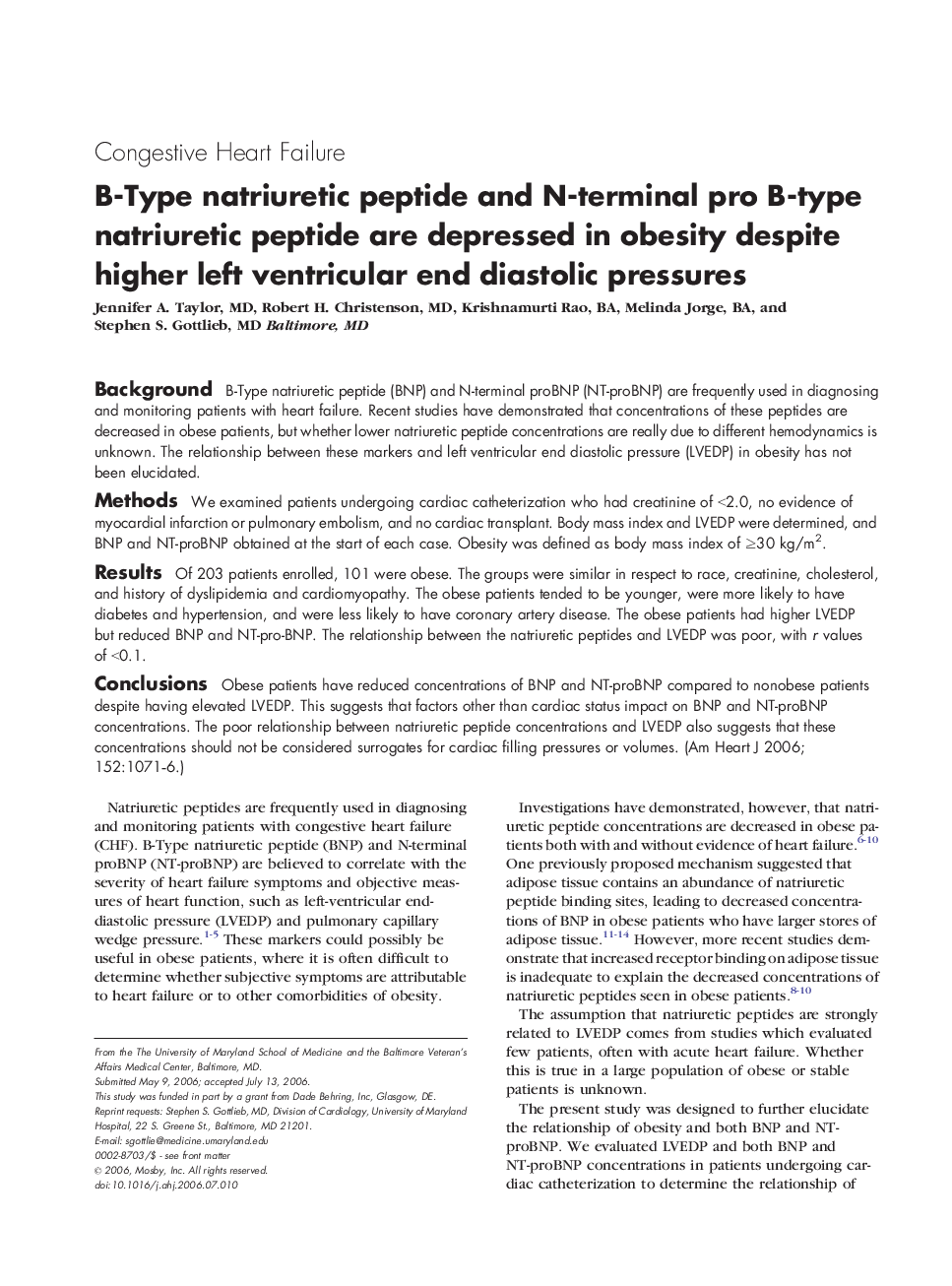 B-Type natriuretic peptide and N-terminal pro B-type natriuretic peptide are depressed in obesity despite higher left ventricular end diastolic pressures 