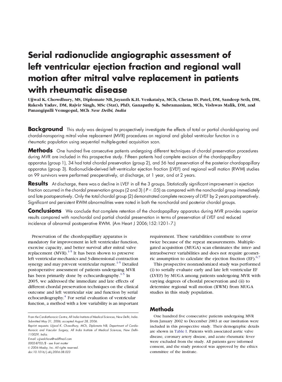 Serial radionuclide angiographic assessment of left ventricular ejection fraction and regional wall motion after mitral valve replacement in patients with rheumatic disease