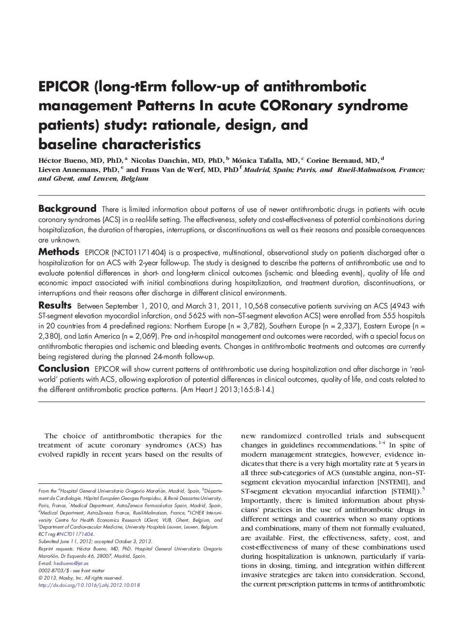 EPICOR (long-tErm follow-up of antithrombotic management Patterns In acute CORonary syndrome patients) study: rationale, design, and baseline characteristics 