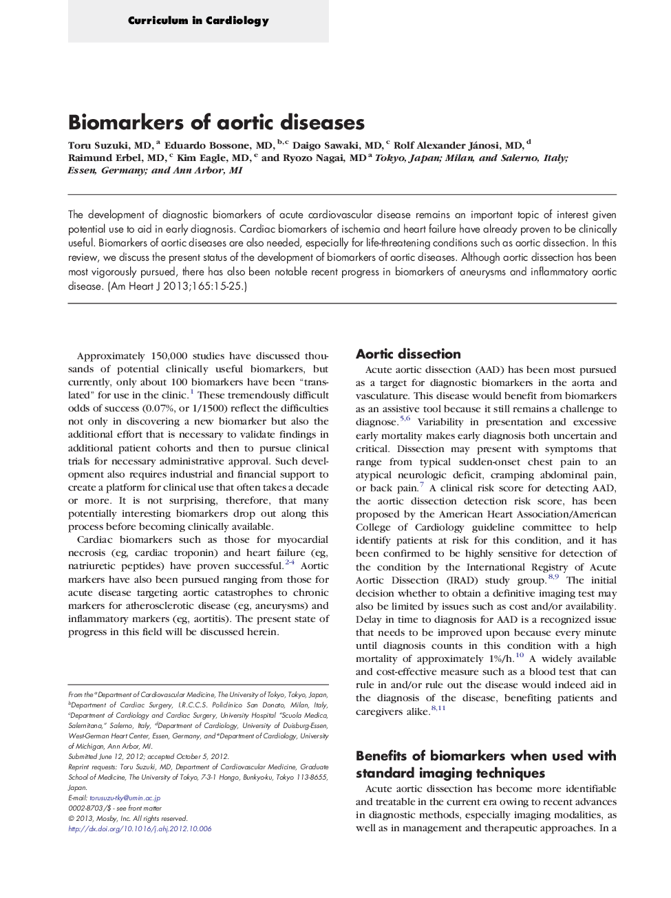 Biomarkers of aortic diseases