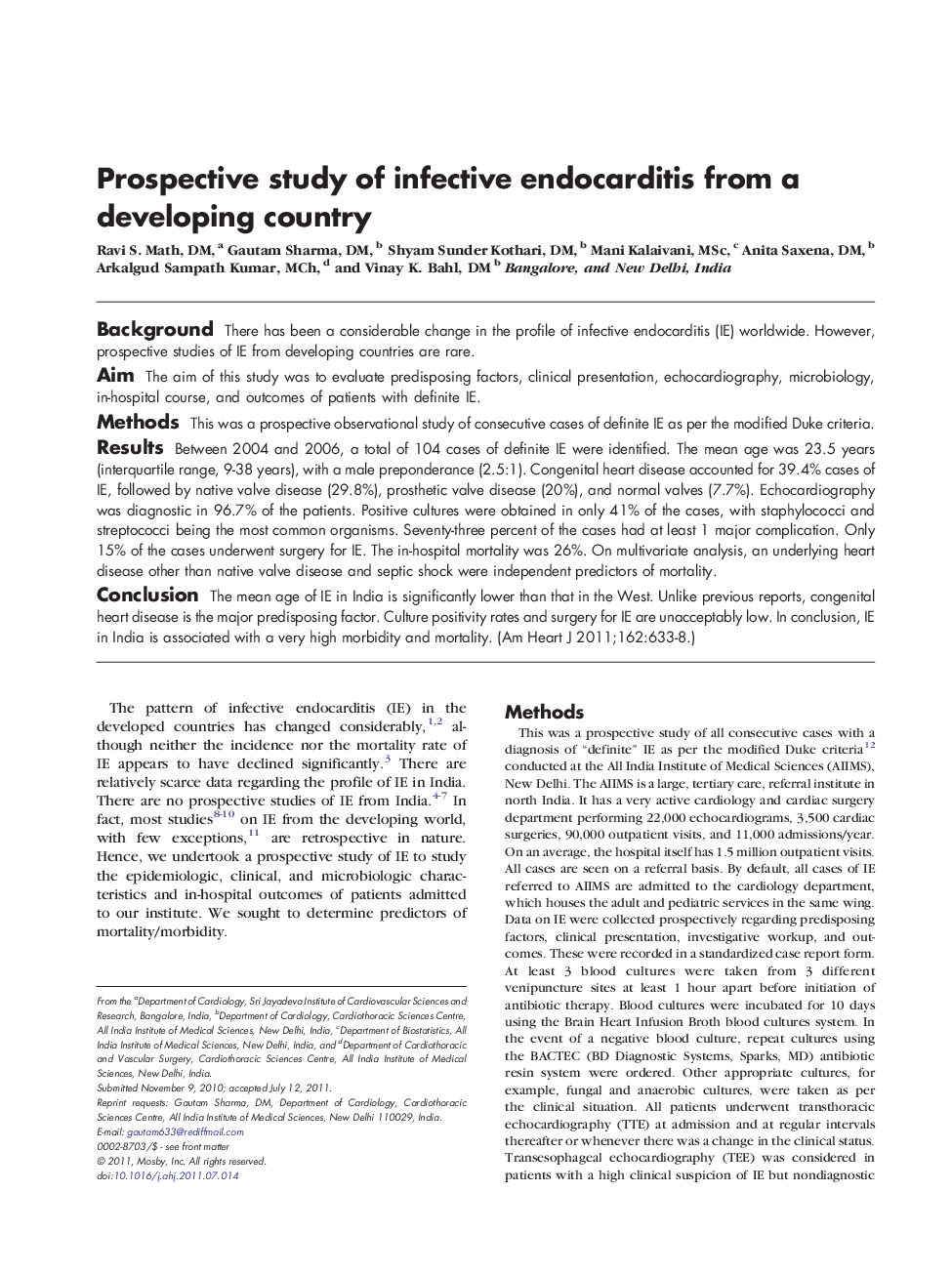 Prospective study of infective endocarditis from a developing country