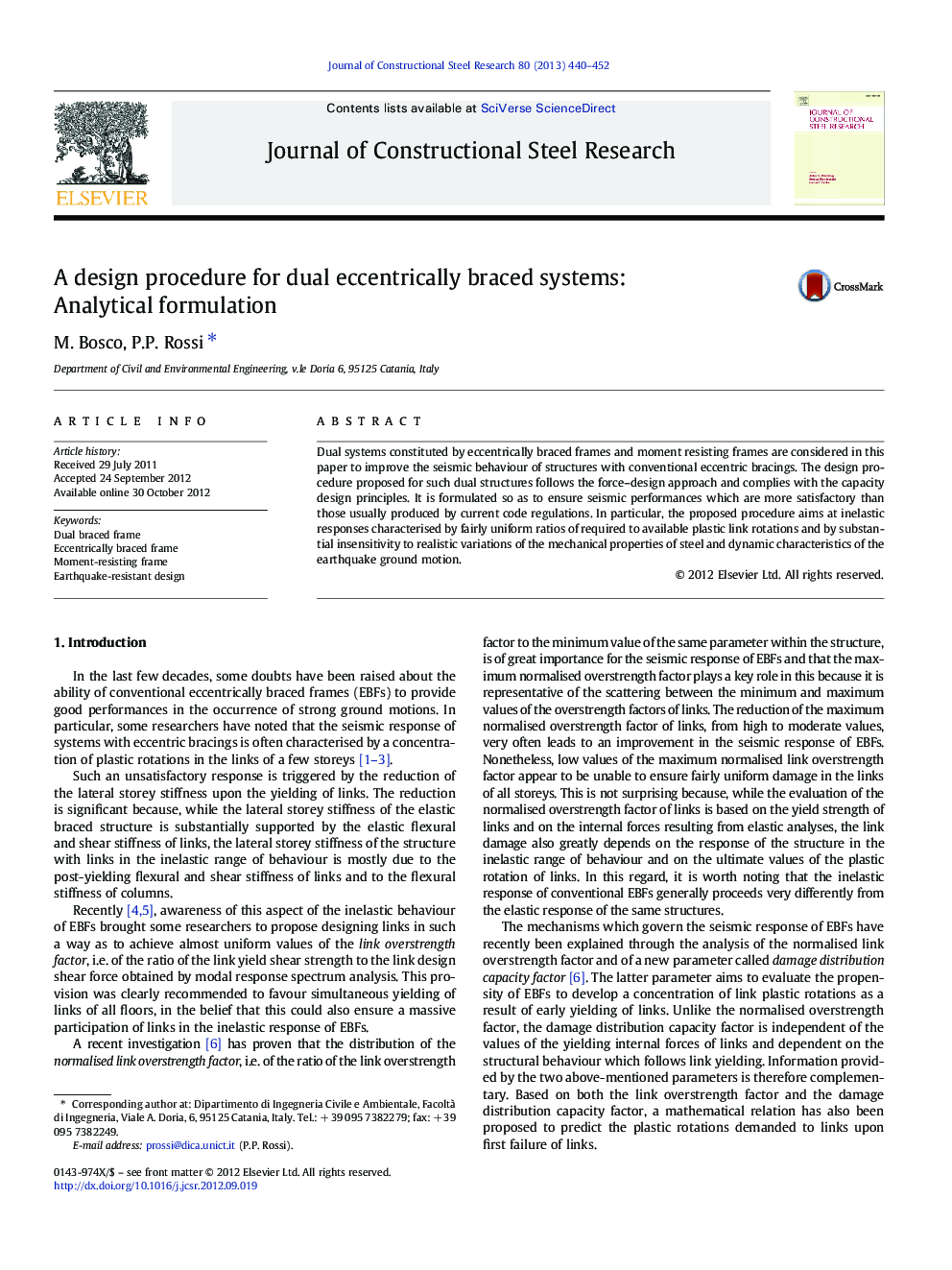 A design procedure for dual eccentrically braced systems: Analytical formulation