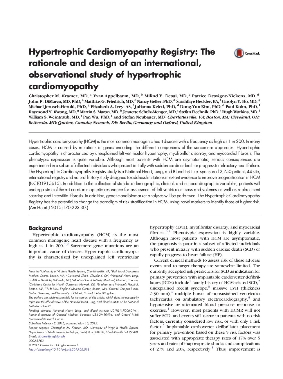 Hypertrophic Cardiomyopathy Registry: The rationale and design of an international, observational study of hypertrophic cardiomyopathy 