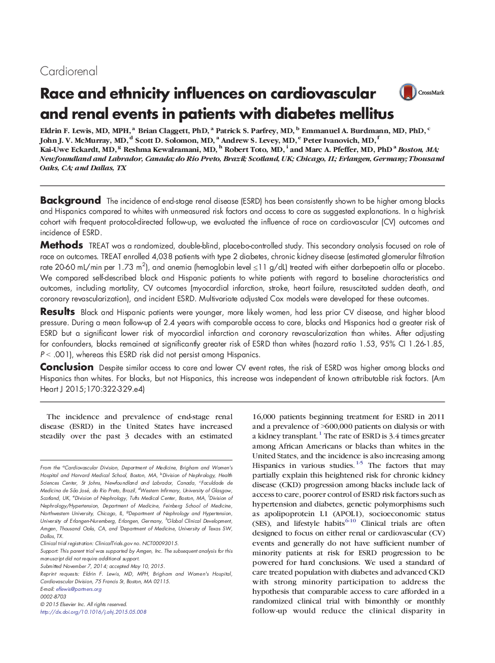Race and ethnicity influences on cardiovascular and renal events in patients with diabetes mellitus