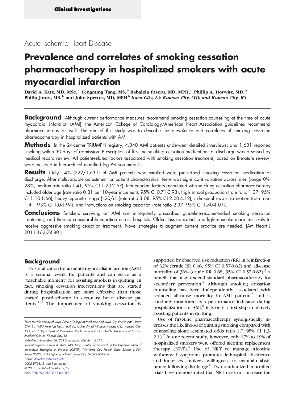 Prevalence and correlates of smoking cessation pharmacotherapy in hospitalized smokers with acute myocardial infarction